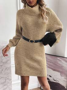 SHEIN Clasi Vestido Tipo Suéter De Hilo Mixto, Distribución Aleatoria De Colores Del Hilo, Cinturón No Incluido - Caqui - Ver 2