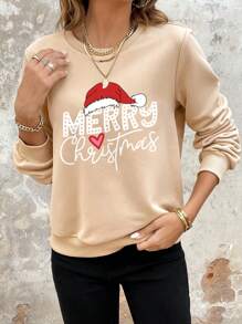 SHEIN LUNE In Giáng sinh Áo nỉ - Màu be - Xem 6