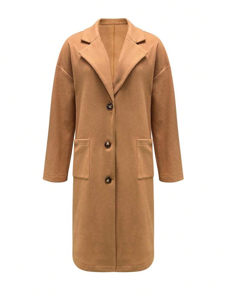 Lapel Neck Drop Shoulder Overcoat Fall Cloth For Women