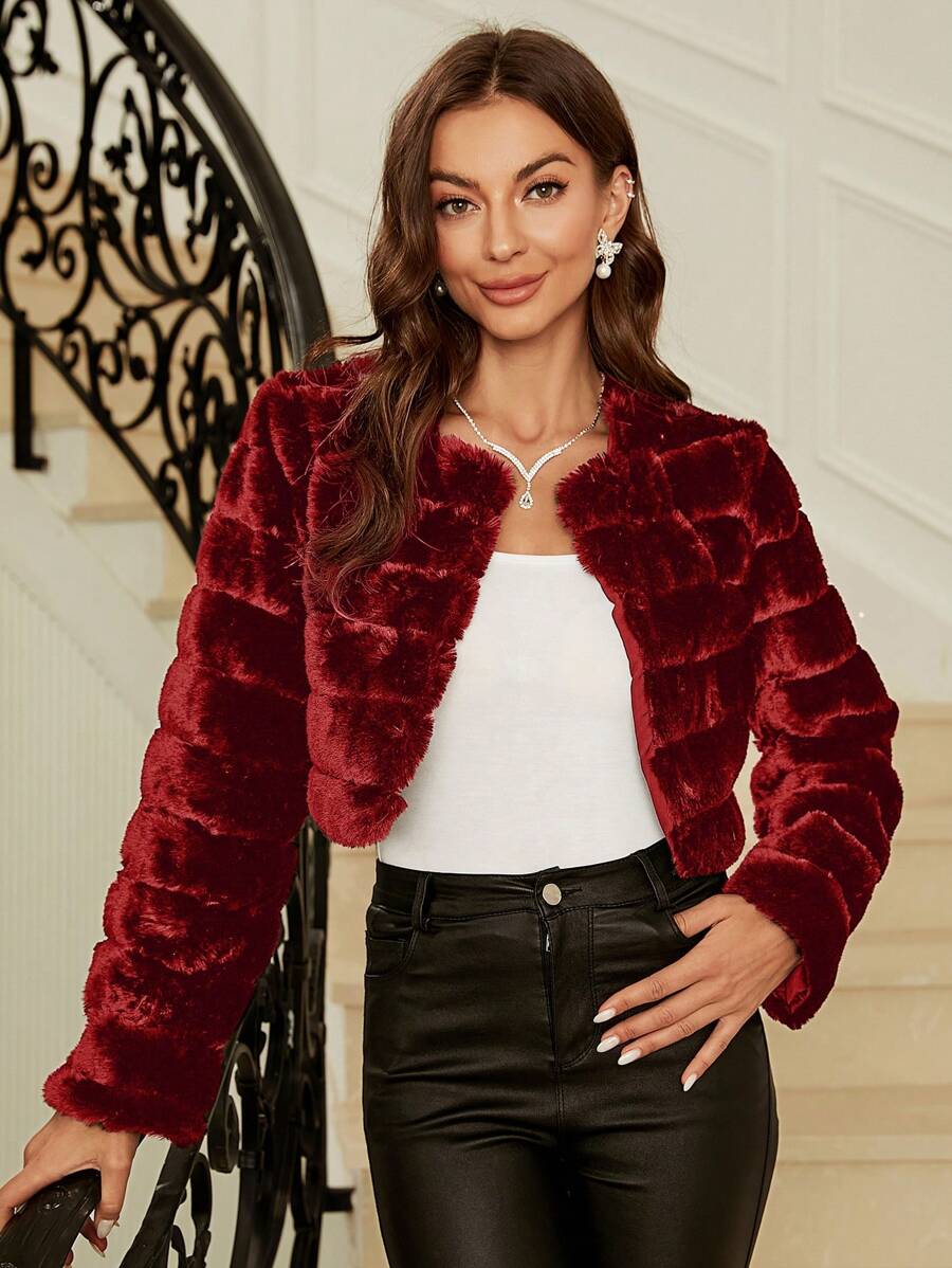 SHEIN Clasi Chaqueta Roja Corta De Moda Para Mujer - Burdeos - Ver 1