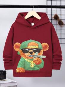 SHEIN Tween Boy Teddy Bear Pattern Sweatshirt - Red - View 1