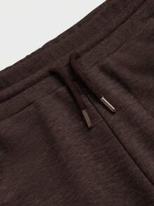 RueChic Pantalones De Chándal Para Hombre De Color Sólido Con Cordón - Marrón - Ver 3