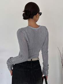 DAZY Women's Gray Round Neck Basic Short Sweater,Fall Clothes - Grey - View 2