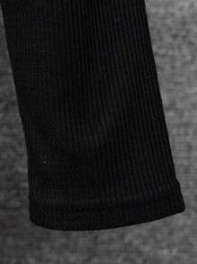 SHEIN 青少年男孩對比色圓領長袖T恤，適用於春秋季節 - 黑色 - 查看 3