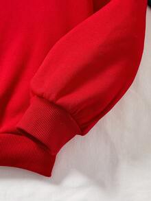 SHEIN EZwear Women's Plus Size Christmas Tree Printed Fleece Sweatshirt - Red - View 4