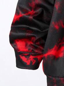 2 Cái/bộ Bé Trai Đơn Giản Và Thời Trang Họa Tiết Quỷ Màu Sắc Tương Phản Có Mũ Trùm Đầu Dài Tay Áo Và Quần Trang Phục, Xuân Thu - Đỏ - Xem 4