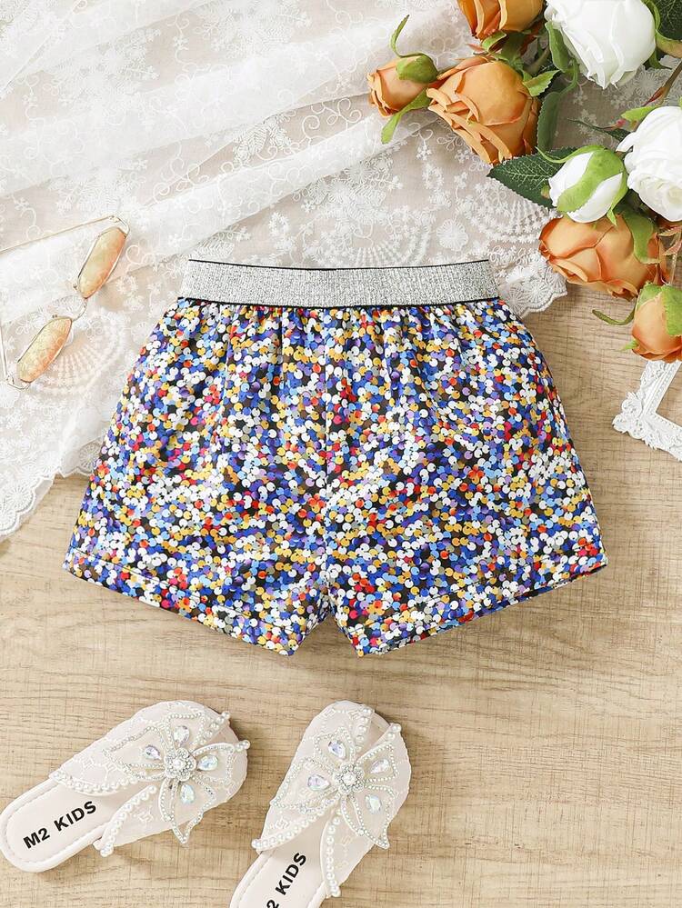 Baby Girls' Casual Elastic Waist Faux Pearl Decor Shorts