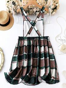 SHEIN LUNE 大尺碼女士格紋吊帶裙