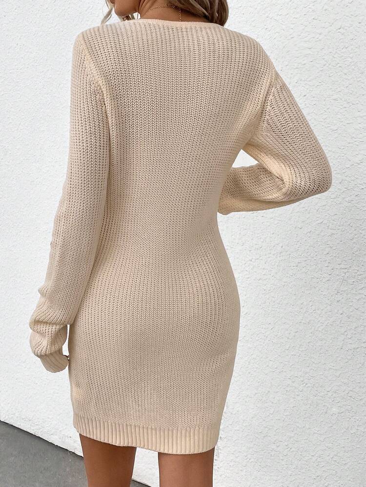 Women'S Long Sleeve Cable Knitted Sweater Dress