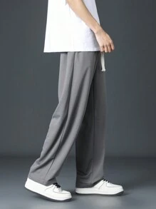 男士简约灰色抽绳腰休闲裤 - 灰色 - 查看 5