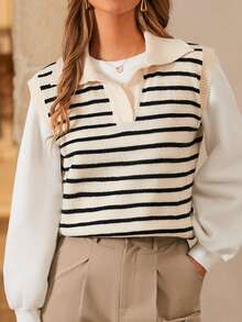 SHEIN Frenchy 女士條紋休閒時尚毛衣背心