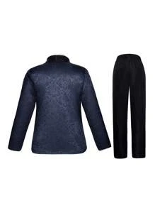 男孩提花西裝外套和鬆緊腰帶紳士西裝褲 - 寶藍色 - 查看 2