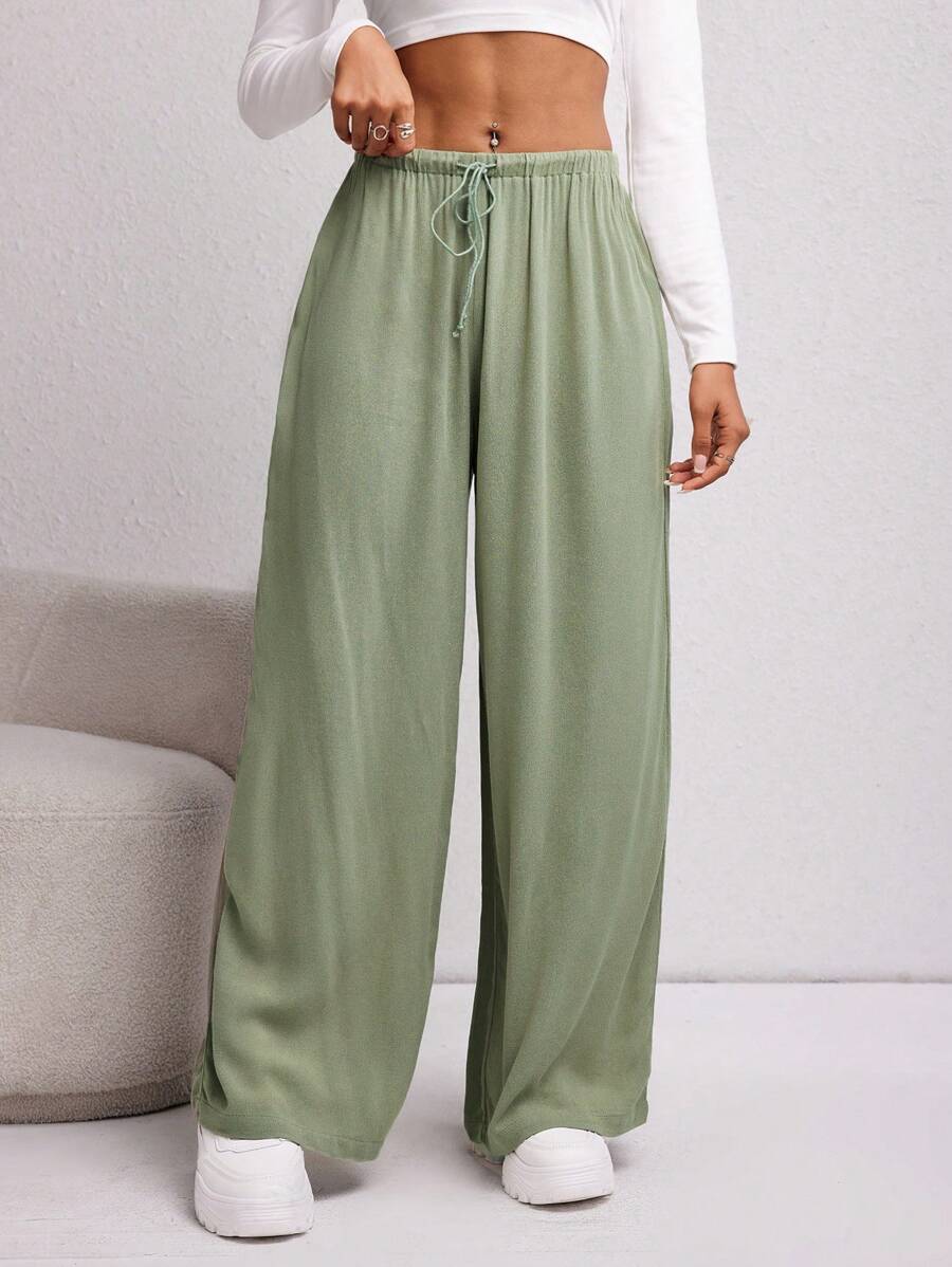 SHEIN EZwear Dây rút Dệt Quần ống rộng