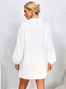SHEIN Essnce Women's Fleece Sweatshirt With Letter Embroidery - White - View 2