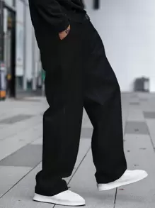 Manfinity Hypemode Men Slant Pocket Straight Leg Jeans, Grunge - Black - View 5