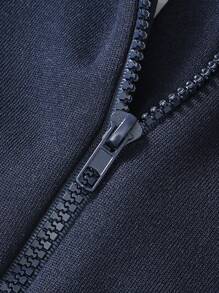 SHEIN 男小童小熊印花拉鏈開襟連帽夾克背心和運動褲&套頭衫 - 寶藍色 - 查看 8