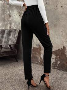 SHEIN Frenchy Solid Color Long Pants - Black - View 2