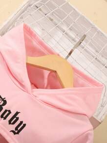 SHEIN 3入組青少年女孩運動風字母印花連帽衛衣,背心及色塊褲子秋冬休閒裝 - 粉色 - 查看 5