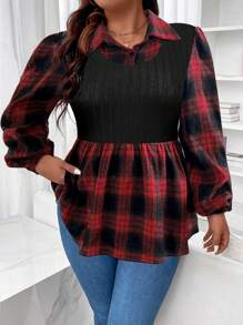 Calvaya Plus Size Women'S Plaid Splicing 2 In 1 Top - Multicolor - View 4