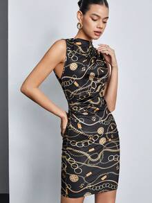 BizChic Vestido De Mujer Con Estampado De Cadena