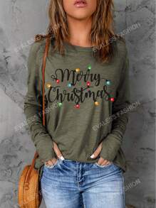 T-shirt À Manches Raglan Graphique Merry Christmas & Illumination