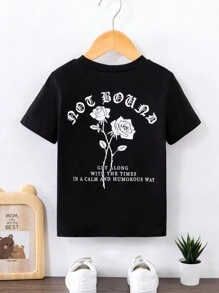 SHEIN Young Boy Rose Pattern T-Shirt - Black - View 7