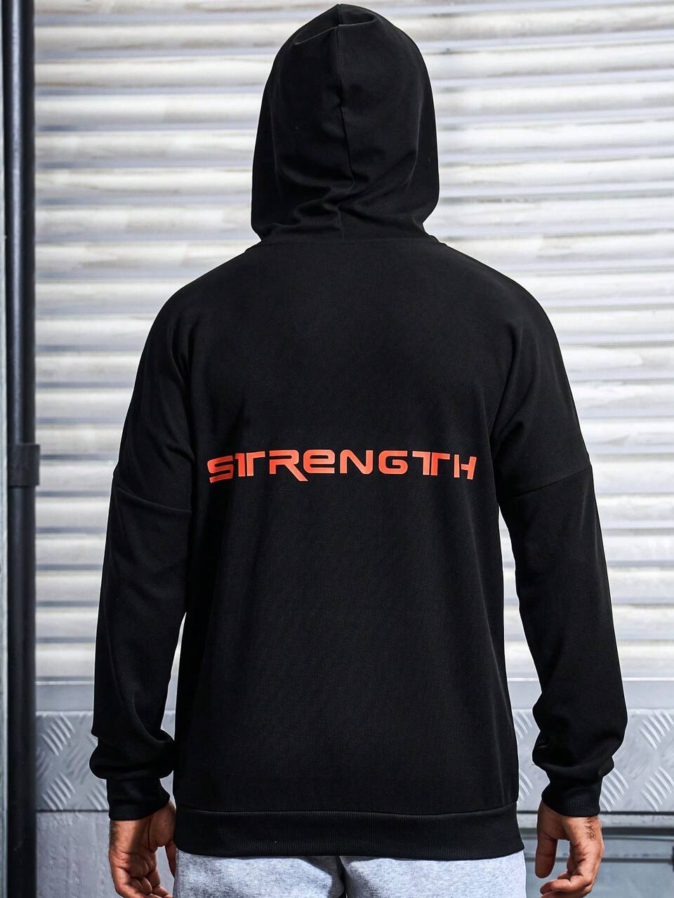 Men's Slogan Print Drawstring Hooded Track Jacket Workout Tops Sports Jacket