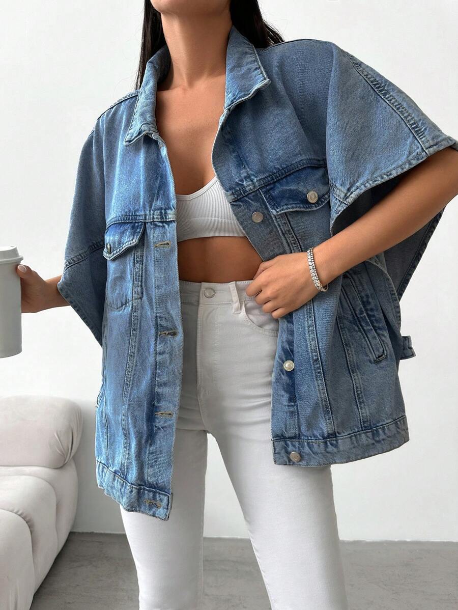 EURMUSE 宽松休闲半袖牛仔夹克