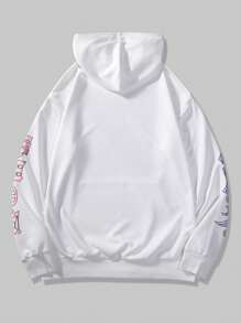 ROMWE MEN Anime Nam Đơn giản Mắt in Màu thuần Áo nỉ có mũ - trắng - Xem 2