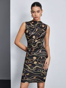 BizChic Vestido De Mujer Con Estampado De Cadena