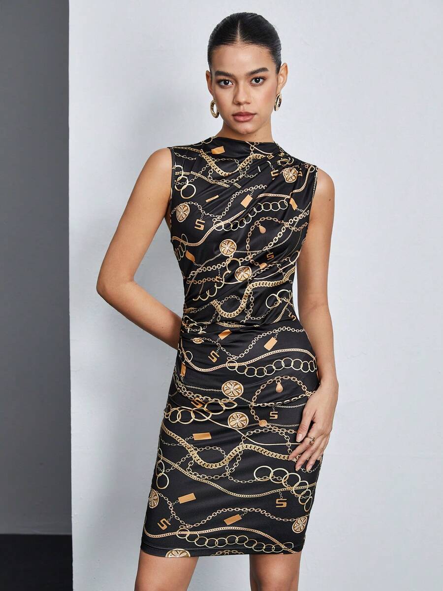BizChic Vestido De Mujer Con Estampado De Cadena