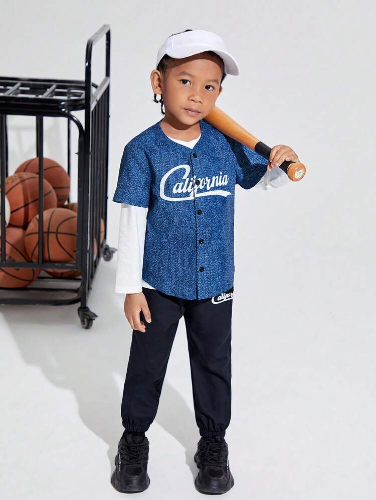 3pcs/set Boys' Fitted Casual Round Neck T-shirt Letter Pattern Shirt And Long Pants