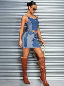 SHEIN BAE Keeping You Waiting Denim Halter Top - Blue Wash&Festival Outfits