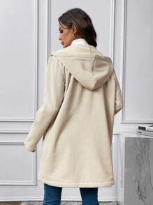 SHEIN LUNE Women's Solid Color Zipper Front Hooded Fleece Jacket - Apricot - View 2