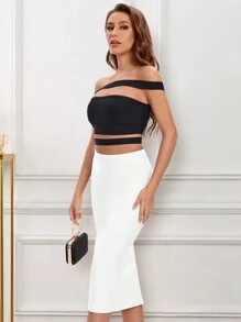Women's Sexy Bodycon Bandage Skirt With Back Slit And Hip Wrap Design - White - View 4