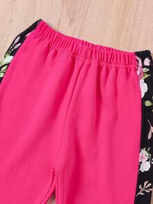 SHEIN 小女孩心形和花卉印花帽衫和褲子套裝 - 玫紅色 - 查看 5