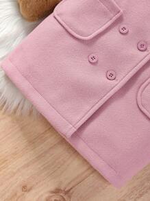 Baby Girls' Pink Double-breasted Woolen Coat With Fur Sleeves And Double Pockets - Dusty Pink - View 3