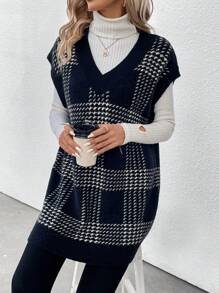 SHEIN Essnce 女士格紋長款針織毛衣背心