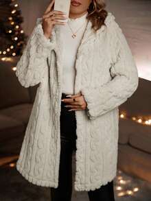 EMERY ROSE 大碼開門襟連帽開門襟毛茸茸外套 - 杏色 - 查看 4