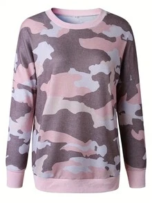 SHEIN LUNE 女款迷彩印花圓領長袖運動衫