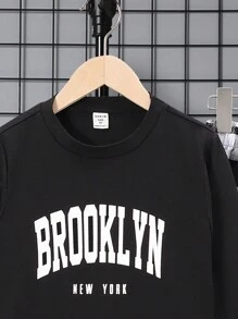 SHEIN 男孩大字母印花t恤和格紋長褲睡衣套裝 - 黑色 - 查看 3