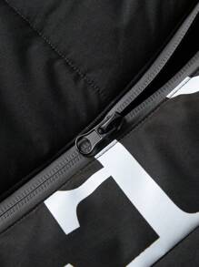 Manfinity Hypemode Áo khoác mùa đông dài tay dáng rộng có mũ dành cho nam, in chữ, kiểu dáng casual, thích hợp mặc đi chơi hoặc đi làm, áo khoác mùa đông in chữ, cho mùa thu. - màu đen - Xem 7