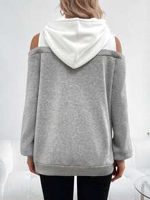 SHEIN Thai sản Khối màu Vai lạnh Dây rút Áo nỉ có mũ - Nhiều màu - Xem 4