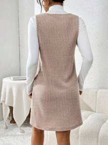 SHEIN Essnce 女士純色v領長袖直條紋裙2入組 - 彩色 - 查看 2