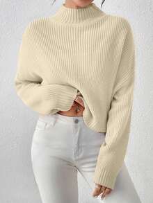 Women Sweaters Rib-Knit Plain Casual - Aprikot - View 6