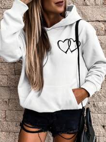 SHEIN LUNE 女款心型印花連帽運動衫 - 白色 - 查看 1