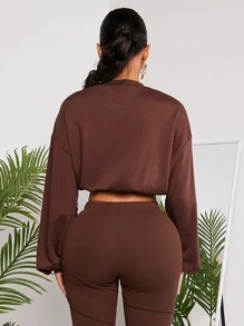 SHEIN SXY 性感服飾俱樂部鑲鑽短款女士運動衫,帶有字母細節 - 棕色 - 查看 2