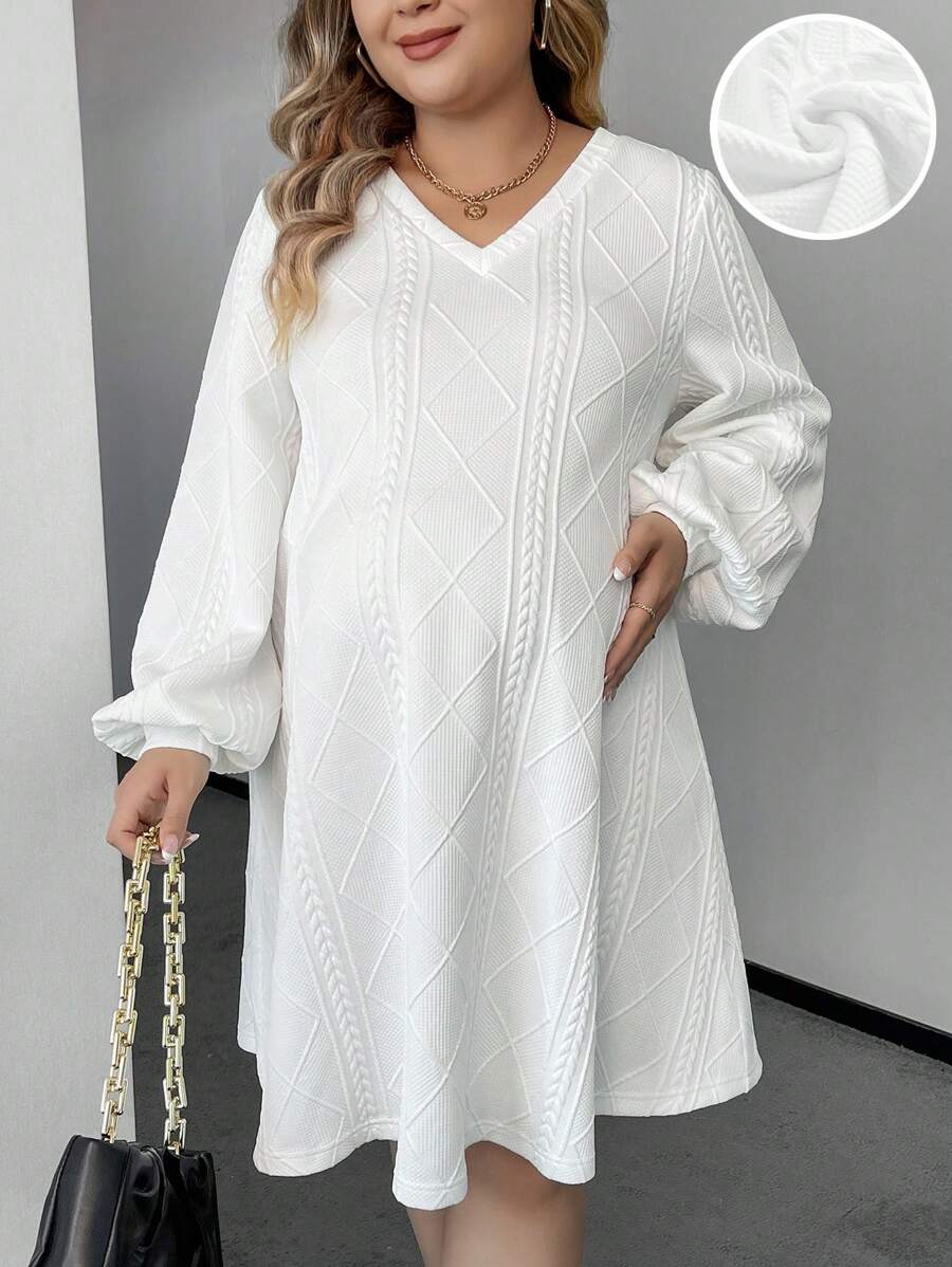 SHEIN 孕婦大碼燈籠袖洋裝 - 白色 - 查看 1