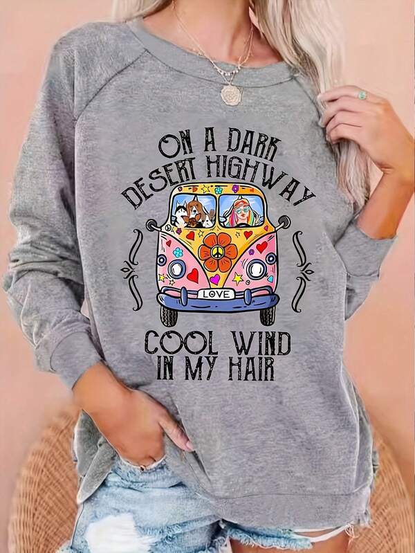 Plus Size Cartoon & Letter Printed Raglan Sleeve Long Sleeve T-Shirt