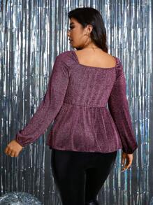SHEIN Clasi Women'S Plus Size Twisted Metallic Thread T-Shirt With Sweetheart-Neckline - Purple - View 2